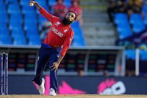 Adil Rashid bowls against Namibia